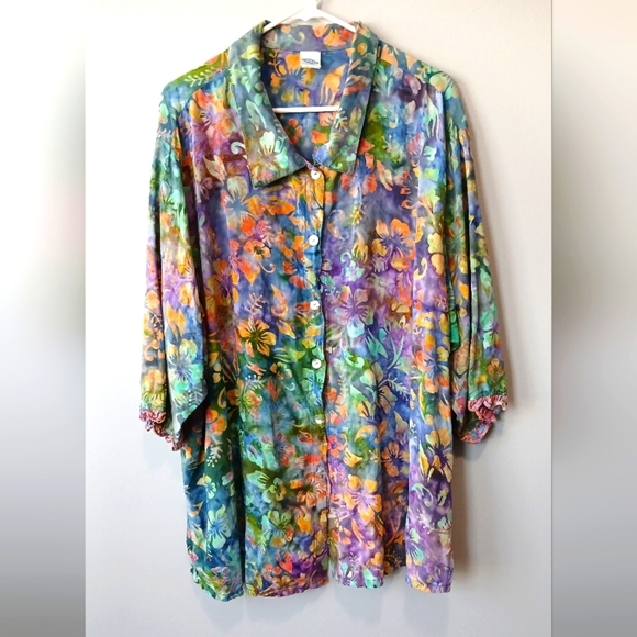 Onia Tops - Junonia Purple & Blue Floral Tropical Button Down Top Women's Size 3X